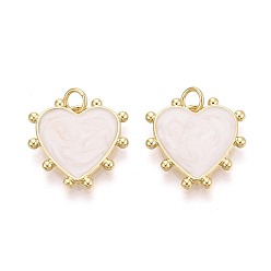 (404) Непрозрачное AB Кислое яблоко Подвески из латуни и эмали, сердце прелести, реальный 16 k позолоченный, цветочный белый, 18x18x2.5 мм, отверстие : 3 мм, Перейти кольцо: 5x0.8 мм, внутренний диаметр: 3 мм