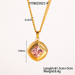 Pink Ожерелья с подвеской в виде ретро-ромба из нержавеющей стали с кубическим цирконием для женщин, розовые, 16.34 дюйм (41.5 см)