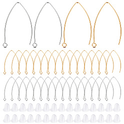(52) Непрозрачная лаванда 60 шт. 2 цвета 304 крючки для серег из нержавеющей стали, маркиза ушная проволока, с 60 пластиковыми ушными гайками, золотые и нержавеющая сталь цвет, 39~40x24x0.9 мм, отверстие : 2 мм, 19 датчик, штифты : 0.9 мм, 30 шт / цвет