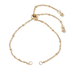 Золотой Ионное покрытие (ip) 304 изготовление браслетов-слайдеров из нержавеющей стали, с цепочками-сателлитами и латунными скользящими бусинами, золотые, 10.24 дюйм (26 см)