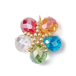 Разноцветный Прозрачные стеклянные подвески, цветок, с 304 петлей из нержавеющей стали, красочный, 21x22x8 мм, отверстие : 3 мм
