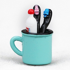 Бирюза Сплав зубная щетка зубная паста набор миниатюрные украшения, аксессуары для домашнего кукольного домика с микро-ландшафтом, притворяясь опорными украшениями, бирюзовые, 20 мм