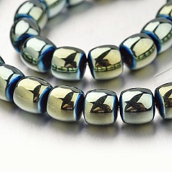 Зеленое Покрытие Гальванизировать немагнитных синтетический гематит нитей бисера, барабан, зеленый покрытием, 7x8 мм, отверстие : 1 мм, около 50 шт / нитка, 15.7 дюйм