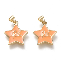 Orange Brass Enamel Pendants, Real 18K Gold Plated, Star, Orange, 18.5x17x2mm, Hole: 3.5x5mm