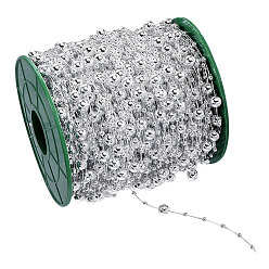 Серебро Пластиковые цепочки из бусин с имитацией жемчуга, с катушкой, круглые, серебряные, 3~7.5 мм, около 196.85 футов (60 м) / рулон