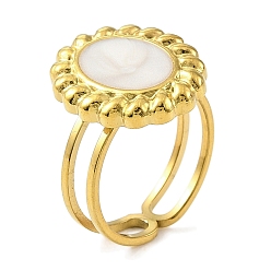 Настоящее золото 18K 304 эмалированные открытые манжеты из нержавеющей стали для женщин, ионное покрытие (ip), овальные, реальный 18 k позолоченный, размер США 6 (16.5 мм)