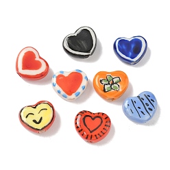 (52) Непрозрачная лаванда Фарфоровые бусины ручной работы, сердце, пастельный фарфор, разноцветные, 12~13x14~15x6~7 мм, отверстие : 2.5~3 мм