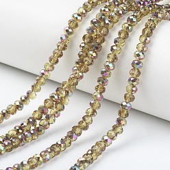 Light Khaki Electroplate Transparent Glass Beads Strands, Half Rose Gold Plated, Faceted, Rondelle, Light Khaki, 3x2mm, Hole: 0.8mm, about 150~155pcs/strand, 15~16 inch(38~40cm)