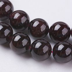 Garnet Gemstone Beads Strands, Natural Garnet, Round, Dark Red, 8mm, Hole: 0.5mm, about 22pcs/strand, 7.5 inch