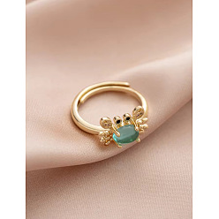 Бирюза Регулируемые кольца для пальцев с микропаве из кубического циркония из латуни, краб, золотые, бирюзовые, внутренний диаметр: 17 мм
