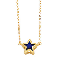 Dark Blue Brass Micro Pave Cubic Zirconia Pendant Necklaces, Star, Dark Blue, 17.72 inch(45cm)