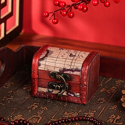 Светло-Вишневый Деревянные шкатулки для хранения украшений в стиле ретро с защелками, прямоугольные, светло-вишневый, 8x6.5x6 см