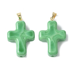 Темный Морско-зеленый Лэмпворк ручной работы с латунными подвесками, крестик, темно-зеленый, 29.5x19.5x7.5 мм, отверстие : 3.5x4.5 мм