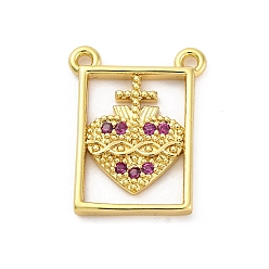 Сердце Латунные микро проложить кубического циркония подвески, прямоугольник амулеты, стойки покрытие, прочное покрытие, без кадмия и без свинца, сердце, 18.5x14.5x2 мм, отверстие : 1.4 мм