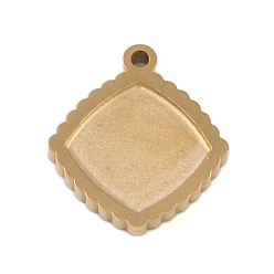 Настоящее золото 18K Ионное покрытие (ip) 304 подвеска из нержавеющей стали с кабошоном, ромб, полированный, реальный 18 k позолоченный, лоток : 7.5x7.5 мм, 11.5x10x1.5 мм, отверстие : 0.9 мм