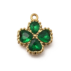 Зеленый 304 подвески из нержавеющей стали, с кубического циркония, клевер амулеты, ионное покрытие (ip), золотые, зелёные, 13.5x11.5x3 мм, отверстие : 1.2 мм