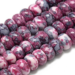 Hot Pink Synthetic Ocean White Jade Beads Strands, Dyed, Rondelle, Hot Pink, 10x5~6mm, Hole: 1.5mm about 72pcs/strand, 16.3 inch