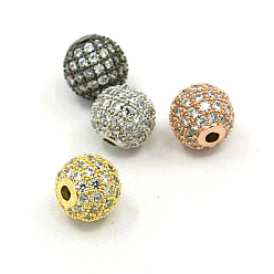Mixed Color Brass Cubic Zirconia Beads, Round, Mixed Color, 6mm, Hole: 1.5mm