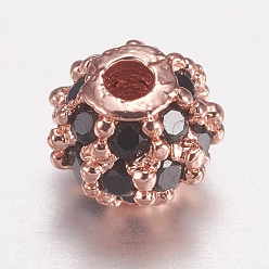 Розовое Золото Латунные микро проложить кубического циркония бусы, круглые, чёрные, розовое золото , 4 мм, отверстие : 0.5 мм