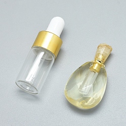 Calcite Faceted Natural Calcite Openable Perfume Bottle Pendants, with Brass Findings and Glass Essential Oil Bottles, 40~43x21~23x12~13mm, Hole: 0.8mm, Glass Bottle Capacity: 3ml(0.101 fl. oz), Gemstone Capacity: 1ml(0.03 fl. oz)