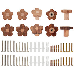 Coconut Marrón 10 bolsos 2 estilos flor madera cajones armarios tiradores, con 10piezas 304 tornillos de acero inoxidable. 10piezas tornillos de acero al carbono liso, 10 Juego de tornillos de expansión de acero inoxidable, coco marrón, 40~47x40.5~48x36~37 mm, 5 juegos / color