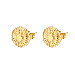 Real 18K Gold Plated 304 Stainless Steel Stud Earring, Sunflower, Real 18K Gold Plated, No Size