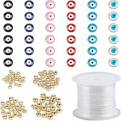 Mixed Color 116Pcs DIY Evil Eye Style Bracelet Making Kits, with Brass Round Spacer Beads, Acrylic Enamel Beads and Flat Elastic Crystal String, Mixed Color, 5mm, Hole: 1mm, 20pcs