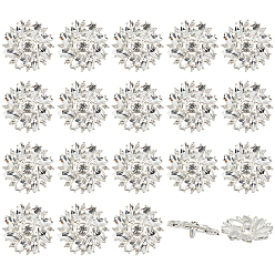 Серебро 20 шт. пуговицы со стразами из сплава, 1-луночное, цветок, серебряные, 27.5x8 мм, отверстие : 2 мм