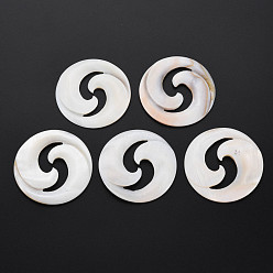 Coquillage De Mer Coquille eau douce naturelle cabochons, non teint, plat rond, couleur de coquillage, 45x3~4mm