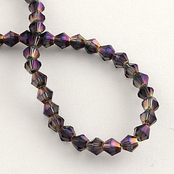 Purple Electroplate Glass Bead Strands, Rainbow Plated, Faceted Bicone, Purple, 3x3.5mm, Hole: 1mm, about 125~130pcs/strand, 18 inch