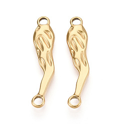 Настоящее золото 18K 304 подвески-подвески в виде острого перца из текстурированной нержавеющей стали, ионное покрытие (ip), реальный 18 k позолоченный, 33x7x2.5 мм, отверстие : 2.5 мм