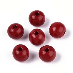 Темно-Красный Круглые бусины из натурального дерева схима, окрашенные распылением, темно-красный, 13~14x12.9 мм, отверстие : 2.8~3.5 мм