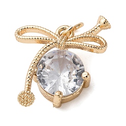 Золотой Латунные подвески, с кристаллическим цирконием, круглый с бантом, с целью перехода в кольце, без кадмия и без свинца, стойки покрытие, долговечный, золотые, 17x18x8 мм, отверстие : 3 мм