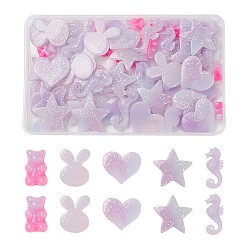Lilac 60Pcs 5 Style Opaque Resin Cabochons, Mixed Shapes, Lilac, 12pcs/style