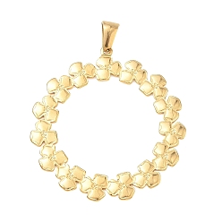 Настоящее золото 18K 304 подвески из нержавеющей стали, подвеска в виде цветочного венка в круге, ионное покрытие (ip), долговечный, реальный 18 k позолоченный, 38.5x36x1.5 мм, отверстие : 6x3 мм