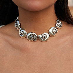 Античное Серебро Летнее пляжное ожерелье-чокер из сплава в форме спиральной ракушки для женщин., античное серебро, 13.78 дюйм (35 см)