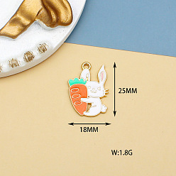Carrot Legierung Emailanhänger, Osterhase, golden, Karottenmuster, 25x18 mm