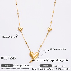 Сердце 316Ожерелья из хирургической нержавеющей стали с звеньями для женщин, реальный 18 k позолоченный, сердце, 17.13 дюйм (43.5 см), удлинитель 50мм, Кулон : длиной 23.1 мм 