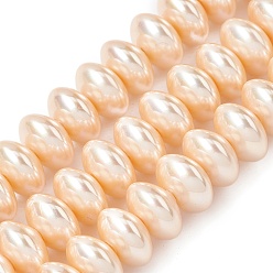 Персиковый Слойка Нити бусин из гальванизированного непрозрачного стекла, имитирующие жемчуг, рондель, розовые, 10x6 мм, отверстие : 1 мм, около 63 шт / нитка, 14.96'' (38 см)