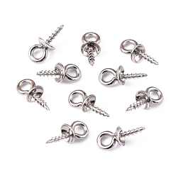 Stainless Steel Color 304 Stainless Steel Screw Eye Pin Peg Bails, For Half Drilled Beads, Stainless Steel Color, 10x4mm, Hole: 2mm, Pin: 1.34mm