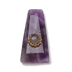 Amethyst Natural Amethyst Pendants, Faceted Trapezoid Charms with 304 Stainless Steel Findings, Golden, 25x13x8mm, Hole: 1mm