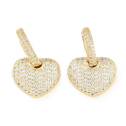 Настоящее золото 18K Женские серьги-кольца из латуни с микропаве и прозрачными циркониями, сердце, реальный 18 k позолоченный, 23x16 мм