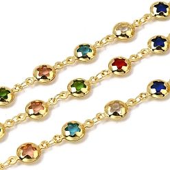 Настоящее золото 18K Латунные плоские круглозвенные цепи, со стеклом, стойки покрытие, долговечный, без свинца и без кадмия, пайки, с катушкой, реальный 18 k позолоченный, 13.5x7x3 мм