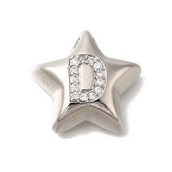 Letter D Стойка металлическая латунная микропрофилированная кубическая циркония подвески, долговечный, без кадмия и без свинца, буквы, платина, Буква D, 15.5x16.5x5.5 мм, отверстие : 3 мм