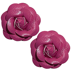 Medium Violet Red Imitation Leather Shoe Buckle Clips with Iron Clip, Shoe Decorations, Flower, Medium Violet Red, 65x65mm