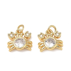 Crab Ocean Brass Micro Pave Clear Cubic Zirconia Pendants, Sea Animals Charms, Real 18K Gold Plated, Crab, 10x10.5x2.5mm, Hole: 2.5mm