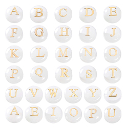 Белый Дым 32 шт. 26 стили стеклянные и золотые эмалевые бусины, плоские круглые с буквы, серый, 7.5~8x4.5~6.5 мм, отверстие : 0.9~1 мм
