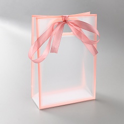 Light Salmon Rectangle Plastic Packaging Gift Bags with Hole Handle and Silk Ribbon, Rectangle, Light Salmon, 26.1x18.1x0.1~0.2cm