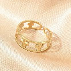 Золотой 304 открытые кольца-манжеты из нержавеющей стали для женщин, крестик, золотые, 7 мм, размер США 8 1/2 (18.5 мм)