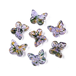 Lilac Picasso Transparent Glass Beads, Butterfly, Lilac, 9.5x11x4mm, Hole: 0.9~1.2mm, About 1020pcs/pound